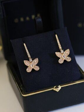 Graff Rose Gold Pink Pavé Crystal Butterfly Drop Earrings